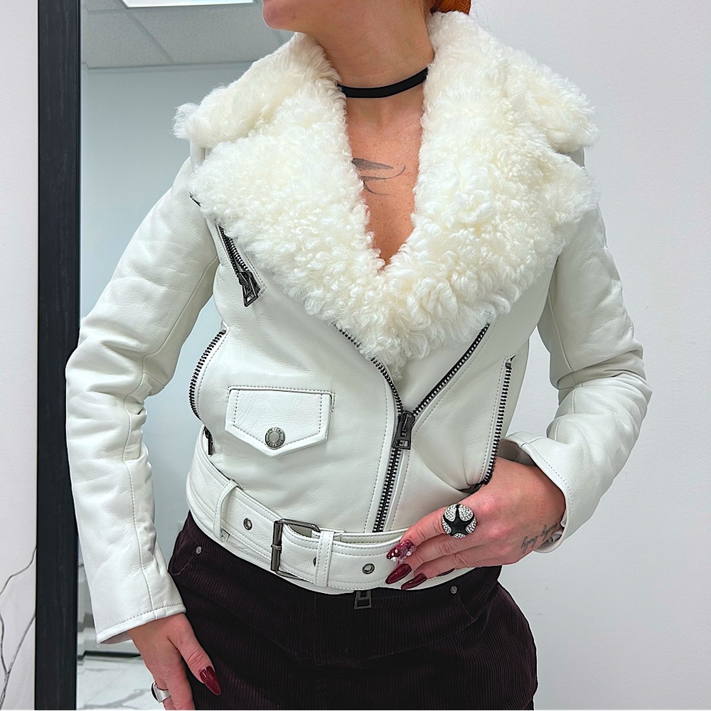 White Tailored Leather Winter Coat